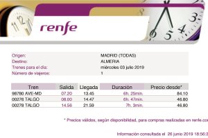 Ejemplo de viajes posibles para el 3 de julio.