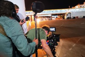 Imagen del rodaje en el Puerto de la película holandesa ‘King of the road’.