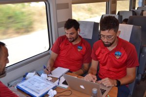 Jorge Garcés con Molo, entrenador del Lleida.