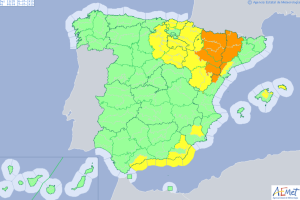 Mapa de alertas de la Agencia Estatal de Meteorología.