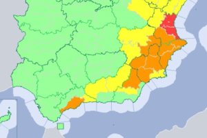 Mapa de avisos de Aemet con parte de la provincia en alerta naranja.