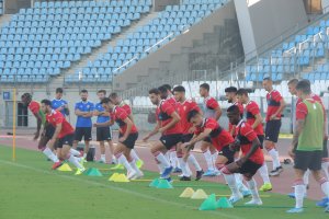Entrenamiento de este jueves en el Estadio.