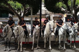 La unidad de caballería, esta mañana en el Paseo de Almería.