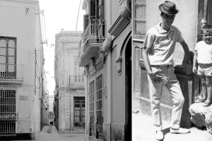 La calle Padre Luque se estrechaba en el último tramo que desembocaba en la calle Real. A la derecha, el marmolillo que había en la calle del Clarín.