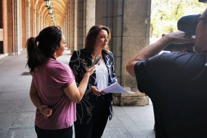 Carmen Crespo tras la reunión.