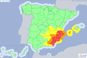 Mapa publicado por la Aemet en su página web con las alertas por riesgo de tormentas.