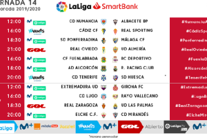 Horarios de la jornada 14 en Segunda División.