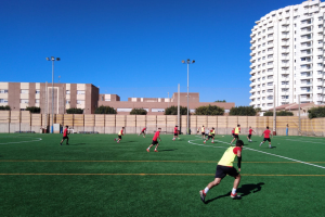 Los jugadores celestes en plena sesión de entrenamiento.