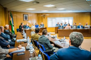 Marifrán Carazo durante su reunión con los alcaldes del Poniente.
