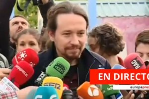 Pablo Iglesias tras ejercer su derecho al voto en La Navata (Madrid) - CAPTURA