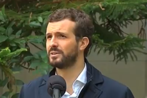 Pablo Casado durante las declaraciones dadas después de ejercer su derecho a voto.