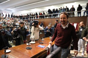 el líder de Podemos, Pablo Iglesias, en la Complutense