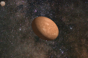 Recreación artística de Varuna y su satélite.