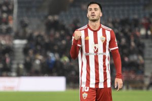 Lazo celebrando su gol contra el CD Mirandés.