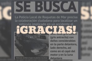 l cartel de búsqueda difundido por el ayuntamiento, con un gran \'gracias\'.