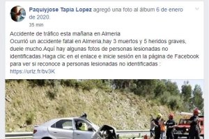 Captura de pantalla de la publicación compartida en Facebook sobre el supuesto accidente.