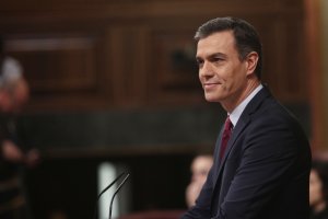 El presidente del Gobierno en funciones, Pedro Sánchez, durante su intervención inicial, en la segunda sesión de votación.