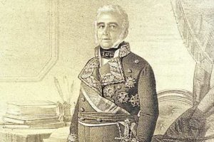 Francisco Figueras,  con su uniforme del Estado Mayor, en un grabado de Chamorro.