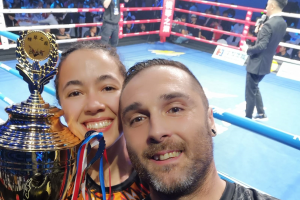 La pareja triunfadora en China posando para la historia.