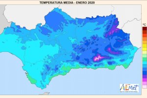 Mapa de temperaturas medias de enero elaborado por la AEMET.