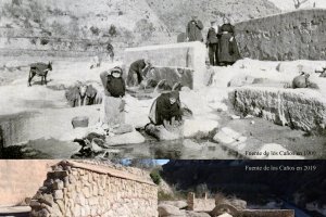 Estado  de la Fuente de los Caños en 1909 (arriba) y, abajo, en 2019.