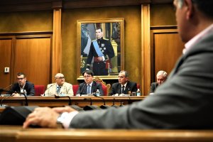 El coronel Ignacio Gabaldón, el profesor Valeriano Sánchez, el diputado Manuel Guzmán, el coronel Javier Soriano y el coronel Javier Frías