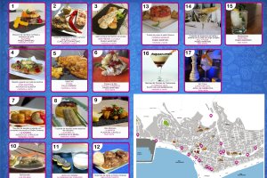 Cartel con las tapas y mapa de Carboneras.