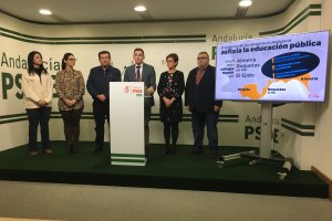 Comparecencia ayer en la sede del PSOE de Almería.