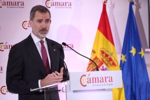 El rey Felipe VI, durante el Pleno extraordinario de la Cámara de Comercio de España.