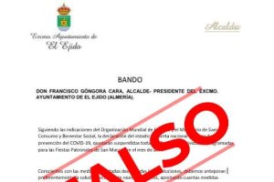 Imagen del Ayuntamiento de El Ejido que desmiente el bulo que ha circulado por las redes sociales.