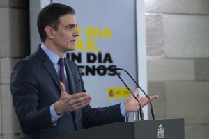 El presidente del Gobierno durante la comparecencia de este sábado en Moncloa.