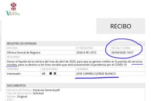 Documento donde se refleja la donación de alcalde.