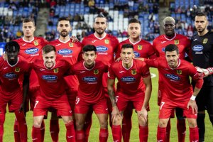 Los jugadores del Fuenlabrada con la segunda equipación.