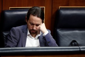 Pablo Iglesias, en su escaño del Congreso.