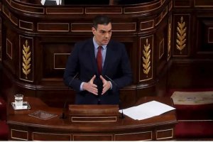 El presidente del Gobierno, Pedro Sánchez, durante su intervención.