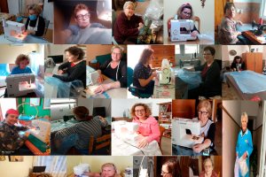 Mosaico con las imágenes de las costureras voluntarias que han confeccionado las batas y los patucos.