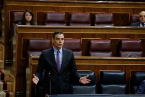El presidente del Gobierno, Pedro Sánchez, durante su intervención en el Pleno de control al Ejecutivo.