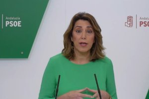 Susana Díaz, en la sede del PSOE andaluz esta mañana.
