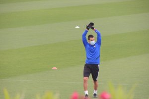 Borja Álvarez en el entrenamiento del Almería.