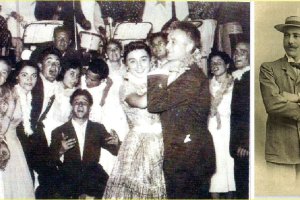 Noche de fiesta y baile en el Casino de Dalías, entre los que se ve a Serafín Rubio. A la derecha, Enrique Marín Ruiz, presidente fundador.