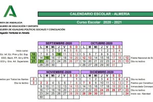 Calendario Escolar en Almería Curso 2020-2021.