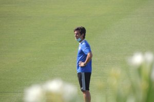 Mario Silva en el entrenamiento de este jueves en el Anexo.