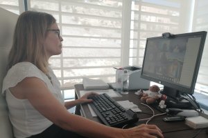 Ana Martínez Labella durante la reunión de la comisión técnica de forma telemática