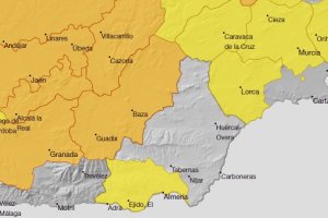 Mapa de la Aemet donde se refleja la alerta amarilla por altas temperaturas en el litoral del poniente almeriense