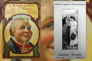 Anuncio artístico de Las Filipinas, un  importante negocio de tejidos de la calle Real, y del almacén de coloniales de Alemán.