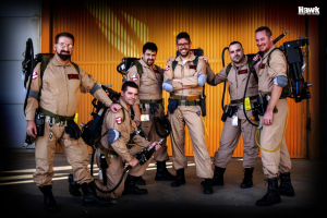 El grupo ‘Ghostbusters United España’, en una imagen del pasado año. Paco Soler y Juan Miguel Díaz son el cuarto y el quinto de izquierda a derecha.