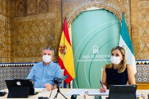 Juan Belmonte y Maribel Sánchez durante la reunión de coordinación  por videoconferencia.