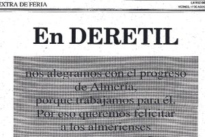 La publicidad de Deretil en la Feria de 1990 hacía alusión al momento histórico que se estaba viviendo con el estreno de recinto ferial.