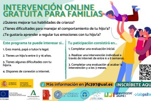 Cartel de Intervención Online gratuita para familias de la Universidad de Almería.