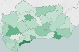 El mapa de la incidencia del covid en los distritos sanitarios de Andalucía.